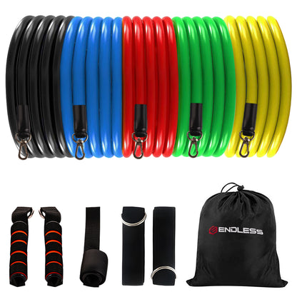 Endless EL1043 Toning Tubes Set of 5 with Different Resistance Levels, Multi-Colored, Material: Natural Latex, with Door Anchor, Handles, Waterproof Carrying Bag, Leg and Ankle Loops for Men and Women