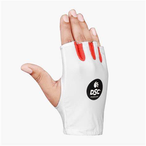 DSC Atmos1 Fingerless Lycra Back Cricket Batting Inner Gloves | Color: White | Size: Men | Material: Cotton | with PVC cuffs | Superior Rubber Grip | Non-Slip | Breathable