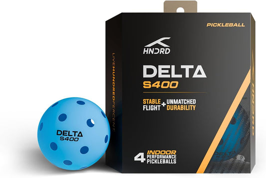 Hundred Delta S400 Pickleball-Bälle | Pickleballs für Hallenturniere | 26 präzisionsgebohrte Löcher | Langlebig und gleichmäßiger Sprung | Gut sichtbare blaue Farbe | 4er-Pack