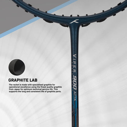 HUNDRED Viper 900 Carbon Fibre Strung Badminton Racket with Full Racket Cover | For advanced players | 79 grams | Maximum string tension - 32lbs