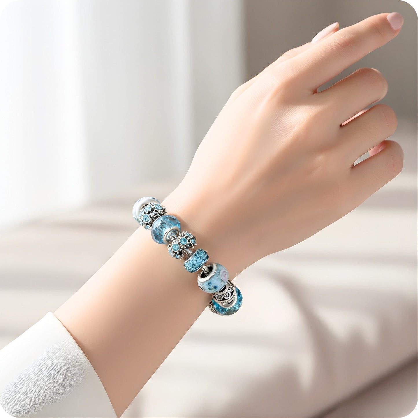 YouBella Jewellery Silver Plated Stylish Latest Crystal Bracelet Bangle Jewellery For Girls and Women (Blue)