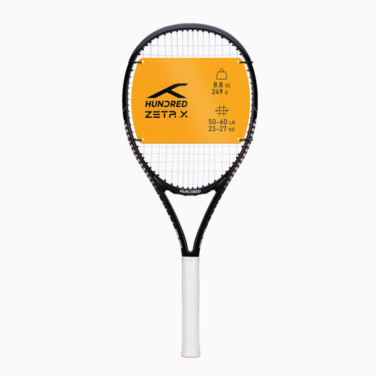 Hundred Zeta X tennis racket, strung, with full-length cover | 9-point head-heavy | Grip size 2 (10.8 cm) | 249 grams