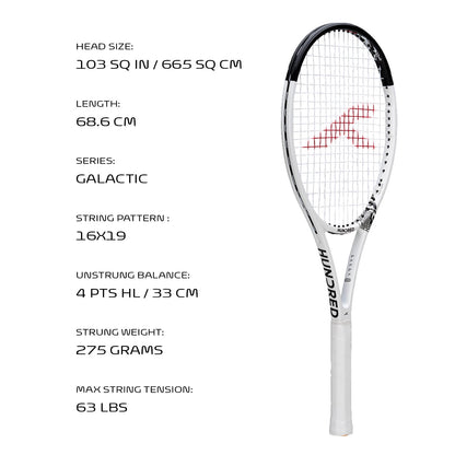 Hundred Galactic Strung Tennisschläger mit Vollschutzhülle | 4-Punkte-Kopfgewichtung | Griffgröße 2 (10,8 cm) | 275 Gramm