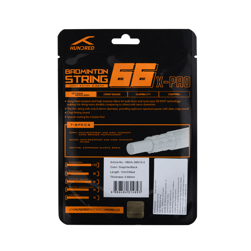 Hundred 66X Pro Badminton-Saite – 0,66 mm Multifilament, präzise Kontrolle und professionelles Spielgefühl (10 m)