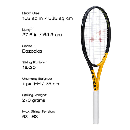 Hundred Bazooka Tennisschläger mit Vollbespannung | 1 Punkt kopflastig | Griffgröße 2 (10,8 cm) | 270 Gramm
