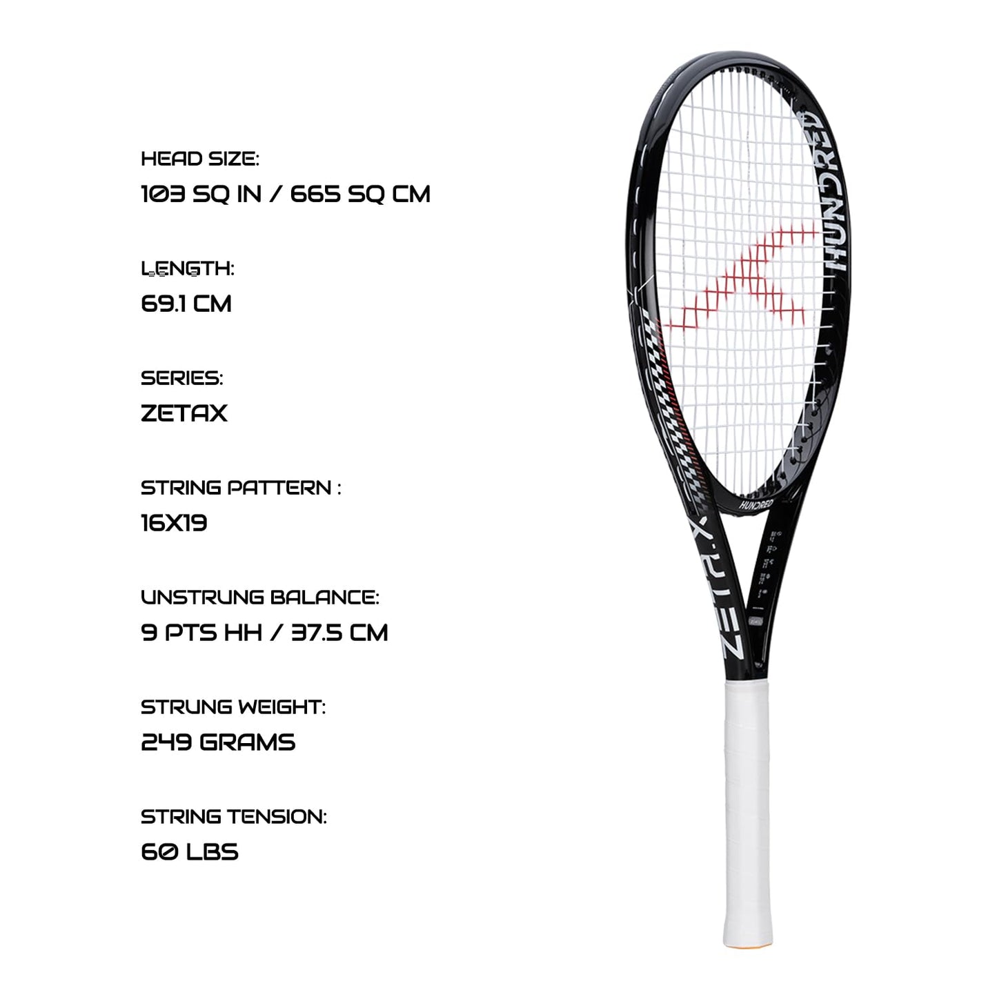 Hundred Zeta X Tennisschläger, bespannt, mit Vollschutzhülle | 9-Punkte-Kopfschwer | Griffgröße 2 (10,8 cm) | 249 Gramm