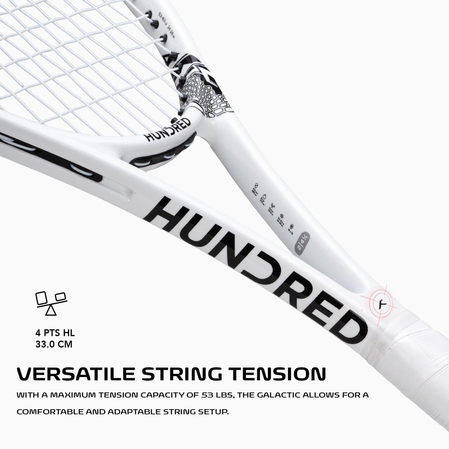 Hundred Galactic Strung Tennisschläger mit Vollschutzhülle | 4-Punkte-Kopfgewichtung | Griffgröße 2 (10,8 cm) | 275 Gramm