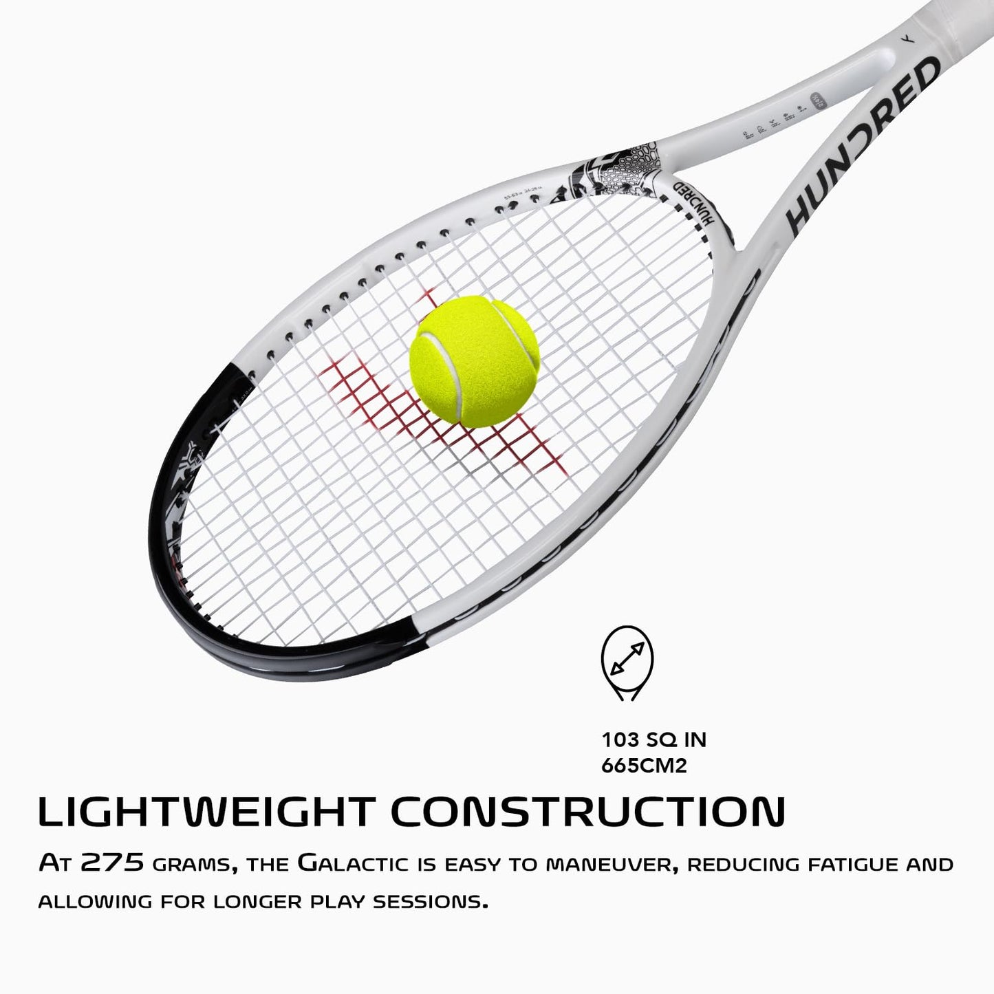 Hundred Galactic Strung Tennisschläger mit Vollschutzhülle | 4-Punkte-Kopfgewichtung | Griffgröße 2 (10,8 cm) | 275 Gramm