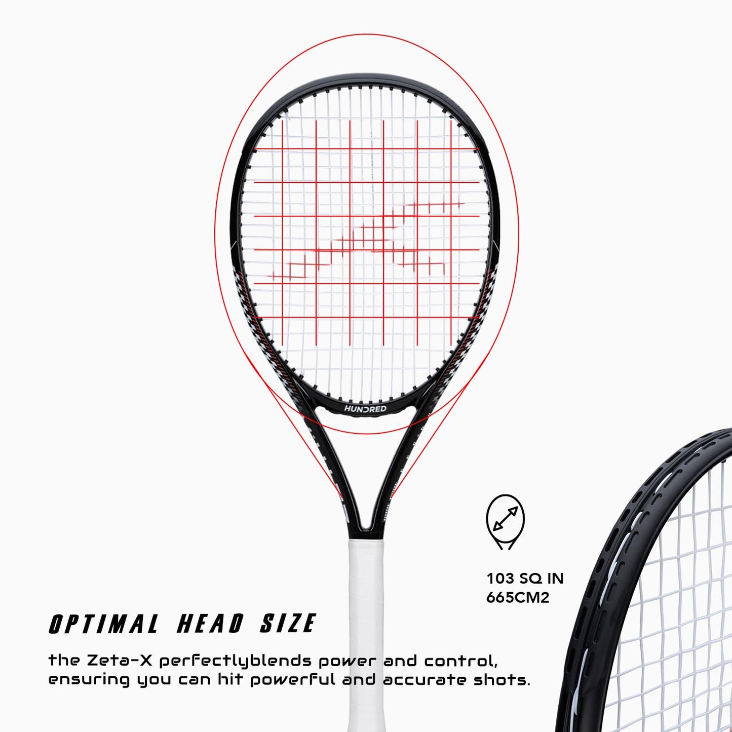 Hundred Zeta X Tennisschläger, bespannt, mit Vollschutzhülle | 9-Punkte-Kopfschwer | Griffgröße 2 (10,8 cm) | 249 Gramm