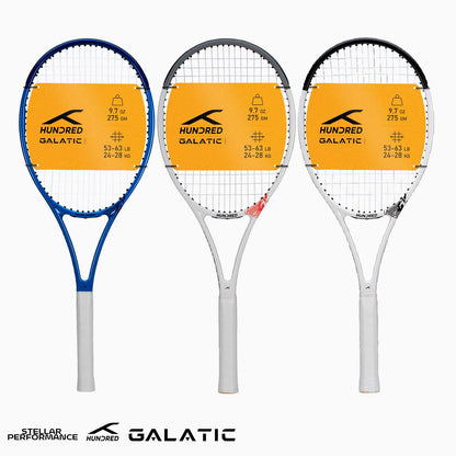 Hundred Galactic Strung Tennisschläger mit Vollschutzhülle | 4-Punkte-Kopfgewichtung | Griffgröße 2 (10,8 cm) | 275 Gramm