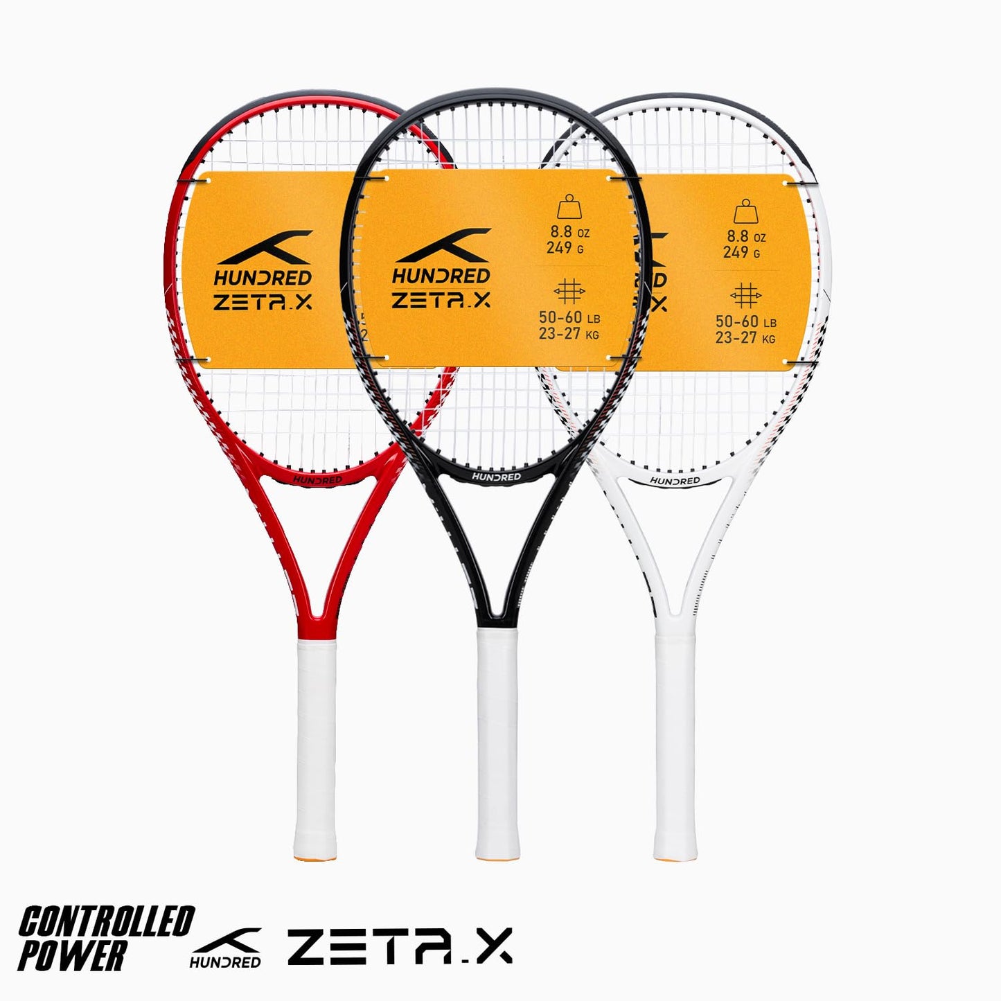 Hundred Zeta X Tennisschläger, bespannt, mit Vollschutzhülle | 9-Punkte-Kopfschwer | Griffgröße 2 (10,8 cm) | 249 Gramm