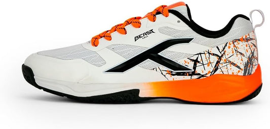 HUNDRED Beast Max Badmintonschuhe für Herren | Weiß/Orange, EU 44 | Material: Polyester/TPU | Geeignet für Hallentennis, Squash, Tischtennis, Basketball und Padel