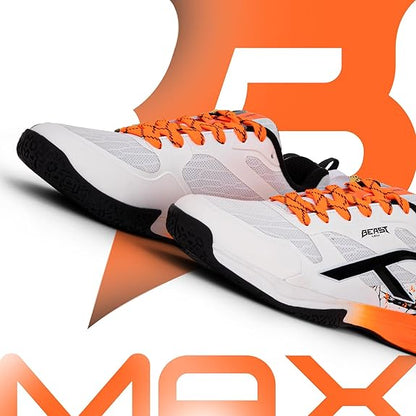 HUNDRED Beast Max Badmintonschuhe für Herren | Weiß/Orange, EU 44 | Material: Polyester/TPU | Geeignet für Hallentennis, Squash, Tischtennis, Basketball und Padel