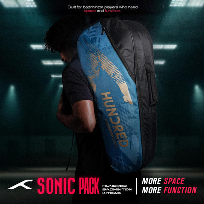 HUNDRED Sonic Pack Kit Bag | Spacious Badminton Bag with Two Large Compartments for Rackets, Shoes, and Equipment – Ideal for Sports, Gym, and Travel | Unisex Design | Black