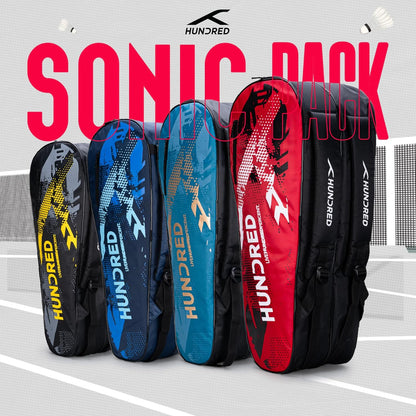 HUNDRED Sonic Pack Kit Bag | Spacious Badminton Bag with Two Large Compartments for Rackets, Shoes, and Equipment – Ideal for Sports, Gym, and Travel | Unisex Design | Black
