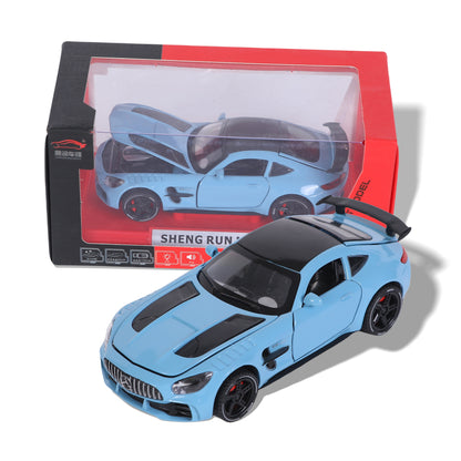 FUNFY Mercedes Benz AMG GT scalable car in 1:32 scale | Assorted | Plastic and metal | Opening doors, hood, and tailgate with LEDs | Music for an immersive play experience | For children