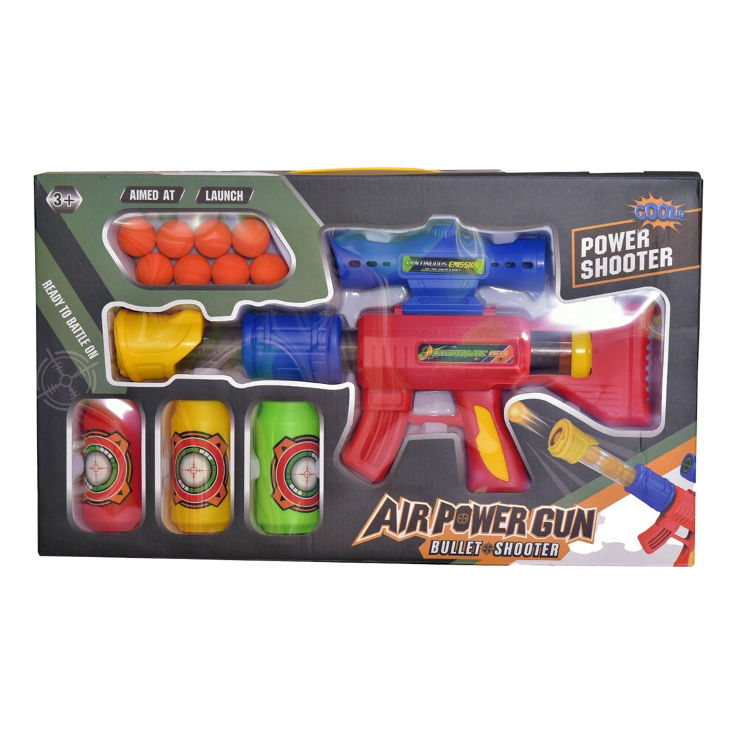 FUNFY Aerodynamische Softball-Pistole mit 8 Softball-Kugeln und 3 Dosen | Mehrfarbig | Schaumstoff und Kunststoff | Air Popper, perfekt für Zielübungen | Viel Spaß beim Schießen und sicheres Schießen | für Kinder