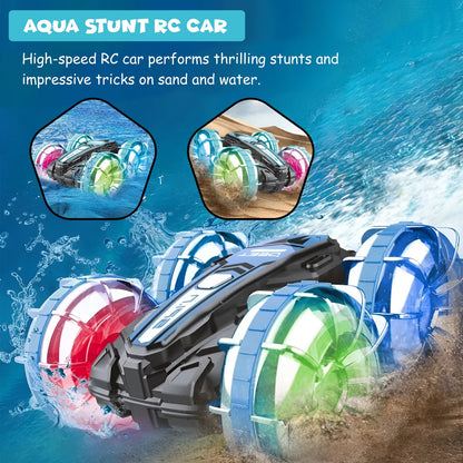 FUNFY Aqua Stunt RC-Auto mit leuchtenden Lichtern | 4WD mit wasserfestem | Mehrfarbig | Das geländegängige Marvel für Kinder ermöglicht spannende Stunts an Land und im Wasser