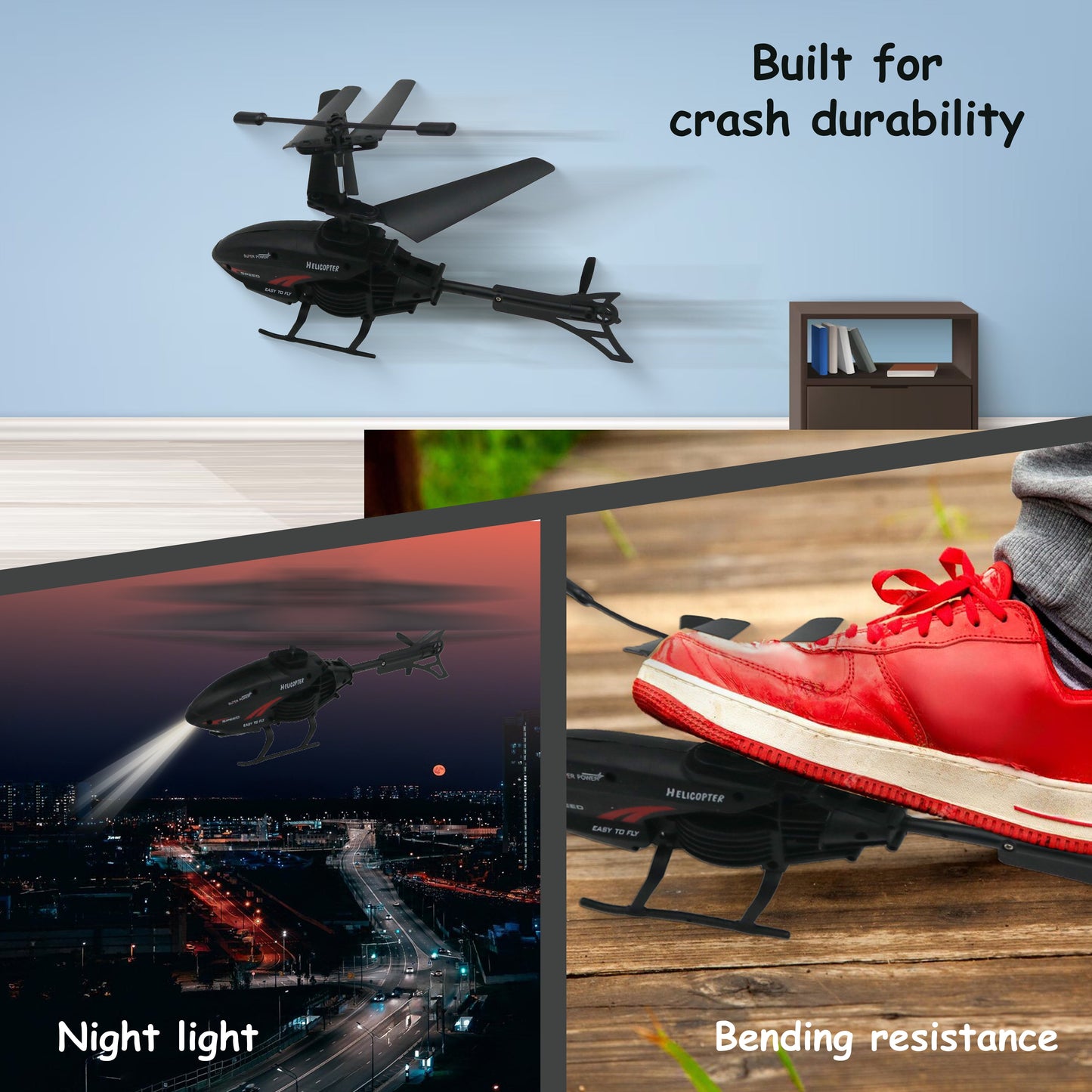 FUNFY Neuer modischer, kreativer ferngesteuerter Spielzeughubschrauber | Schwarz | Größe: 4 Zoll | ABS-Kunststoff | Tragbar, leicht, kinderfreundliches Design, perfekt als Geburtstagsgeschenk | für Kinder
