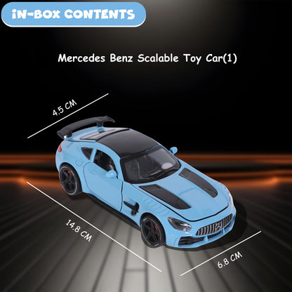 FUNFY Mercedes Benz AMG GT scalable car in 1:32 scale | Assorted | Plastic and metal | Opening doors, hood, and tailgate with LEDs | Music for an immersive play experience | For children