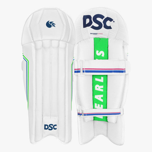 DSC Intense Shoc Cricket Wicket Keeping Legguard | Farbe: Weiß | Material: PVC | für Männer & Jungen | Mesh Instep | Hochkomfortabel | Perfekte Passform | Low Density Foam in The Bolsters