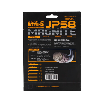 Hundred JP58 Magnite Badmintonsaite – 0,58 mm, ultradünn, Kraft und Präzision (10 m)