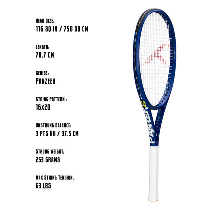 Hundred Panzer Strung Tennis Racket with Full Cover | 3 Points Head Heavy | Grip Size 2 (4 1/4 inches) | 253 grams