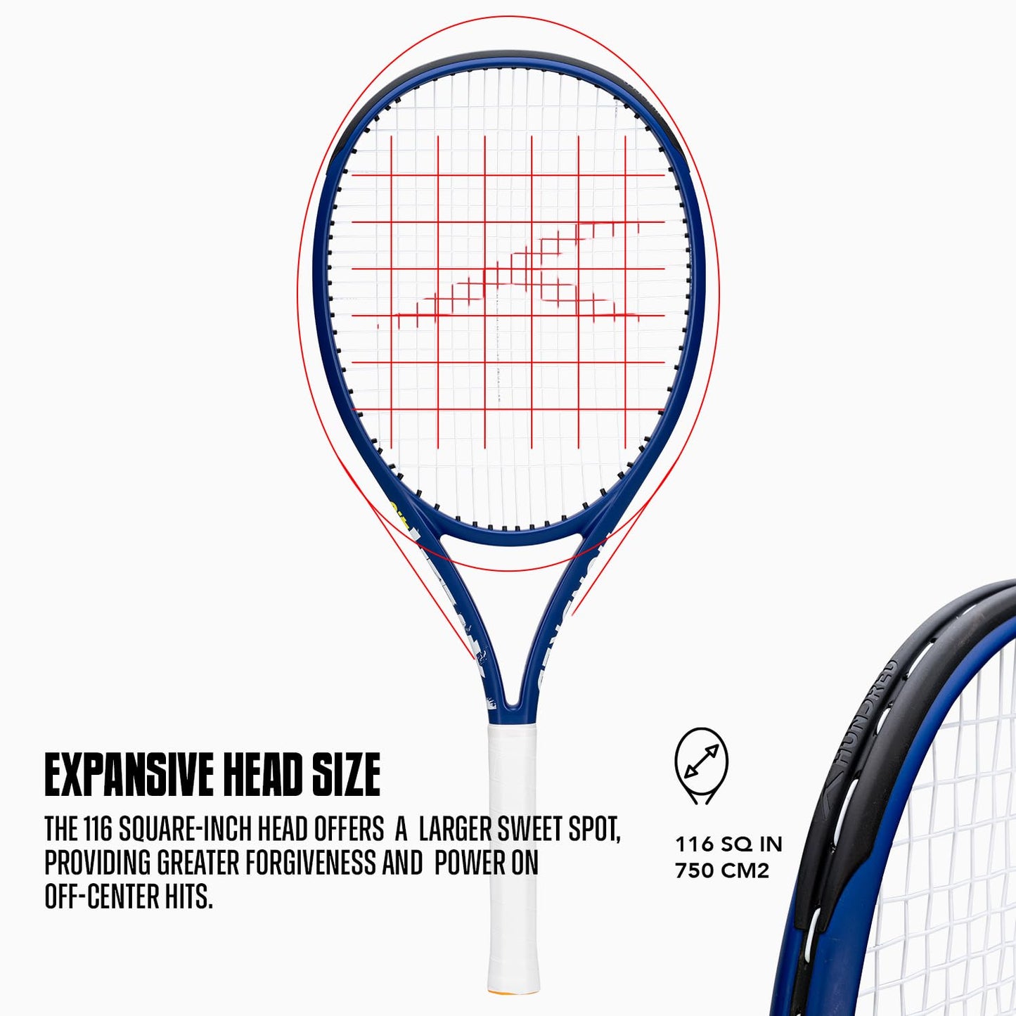 Hundred Panzer Strung Tennis Racket with Full Cover | 3 Points Head Heavy | Grip Size 2 (4 1/4 inches) | 253 grams