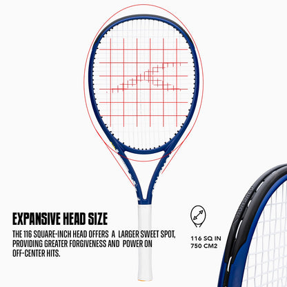 Hundred Panzer Strung Tennis Racket with Full Cover | 3 Points Head Heavy | Grip Size 2 (4 1/4 inches) | 253 grams