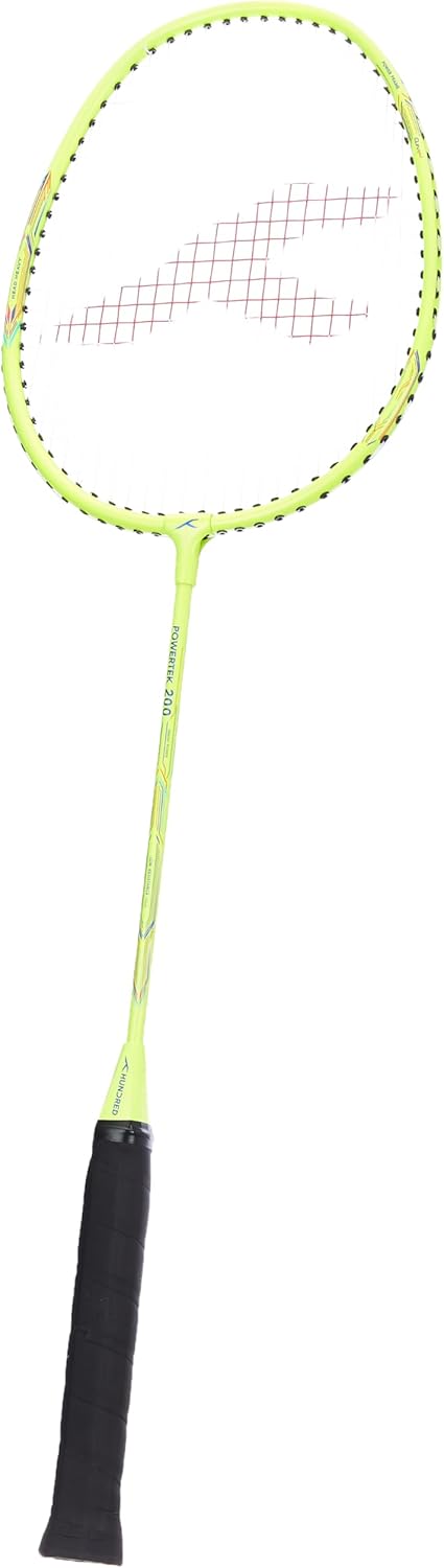 HUNDRED Powertek 200 PRO Badminton Racket with Head Cover (Size: Standard, Grip Size: G5) | Strung | Material: Aluminum | For advanced players | Weight: 95 grams | Maximum string tension - 18-20lbs