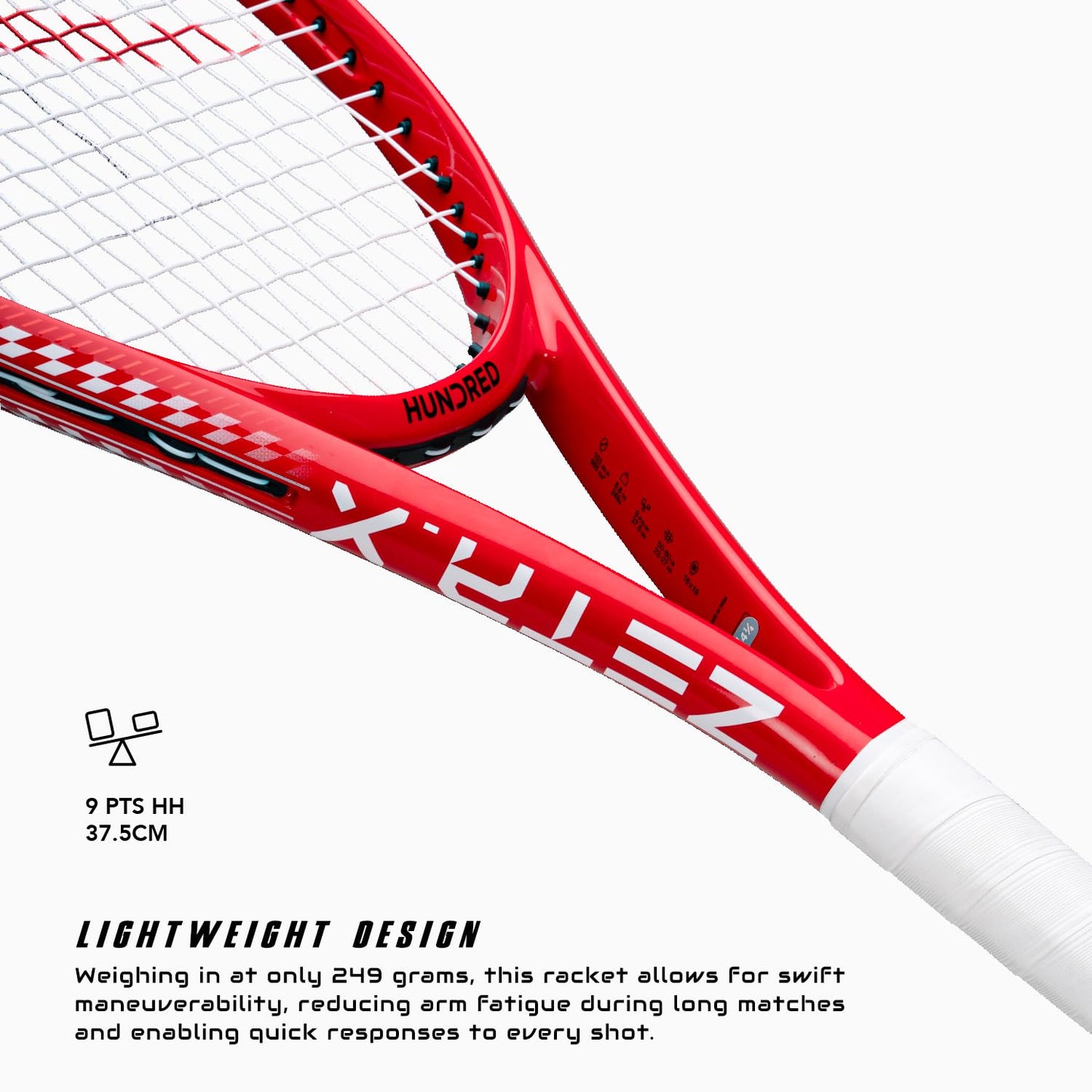 Hundred Zeta X Tennisschläger, bespannt, mit Vollschutzhülle | 9-Punkte-Kopfschwer | Griffgröße 2 (10,8 cm) | 249 Gramm