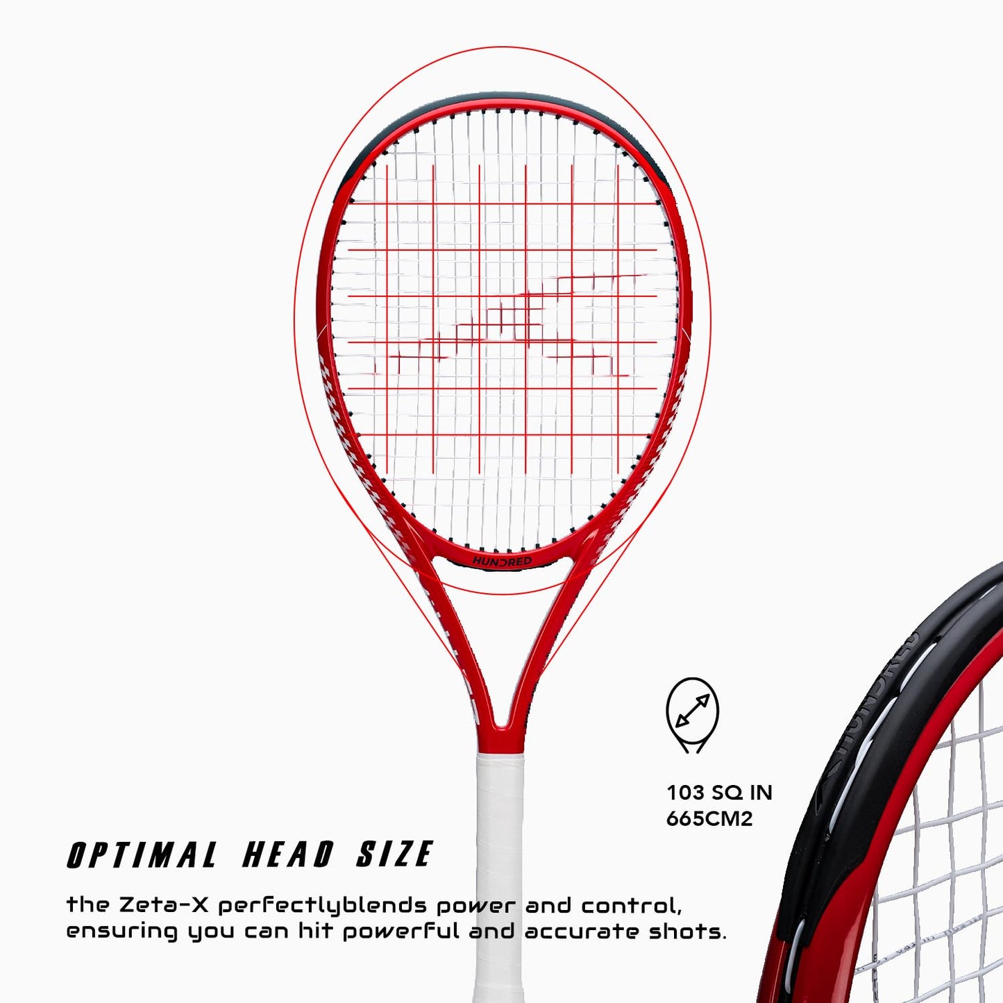 Hundred Zeta X Tennisschläger, bespannt, mit Vollschutzhülle | 9-Punkte-Kopfschwer | Griffgröße 2 (10,8 cm) | 249 Gramm
