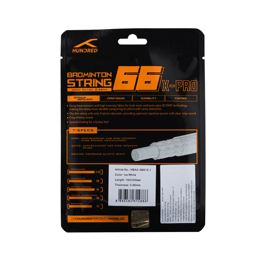Hundred 66X Pro Badminton-Saite – 0,66 mm Multifilament, präzise Kontrolle und professionelles Spielgefühl (10 m)