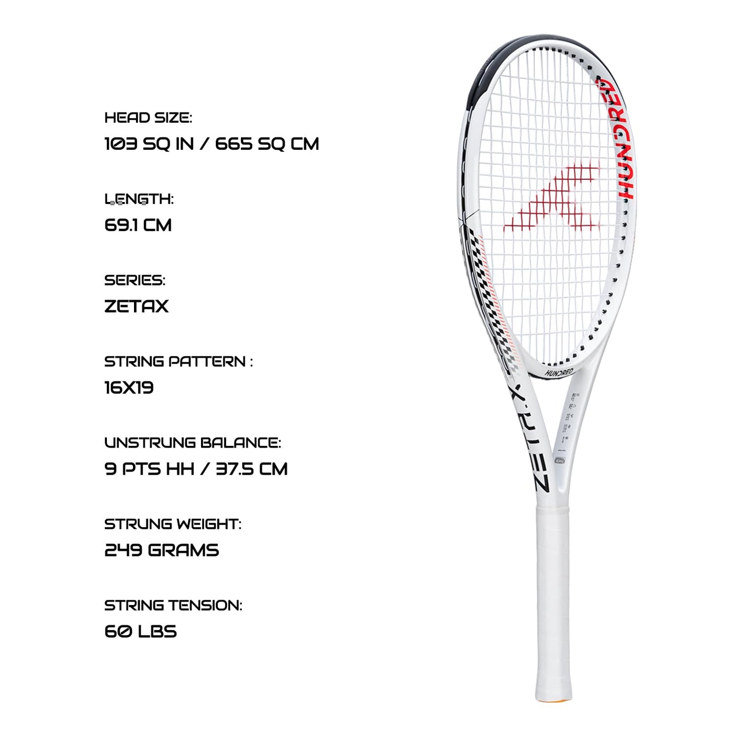 Hundred Zeta X Tennisschläger, bespannt, mit Vollschutzhülle | 9-Punkte-Kopfschwer | Griffgröße 2 (10,8 cm) | 249 Gramm