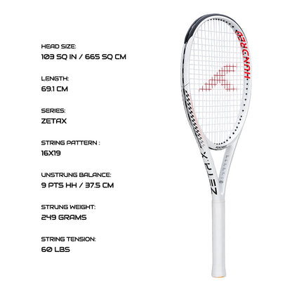 Hundred Zeta X Tennisschläger, bespannt, mit Vollschutzhülle | 9-Punkte-Kopfschwer | Griffgröße 2 (10,8 cm) | 249 Gramm