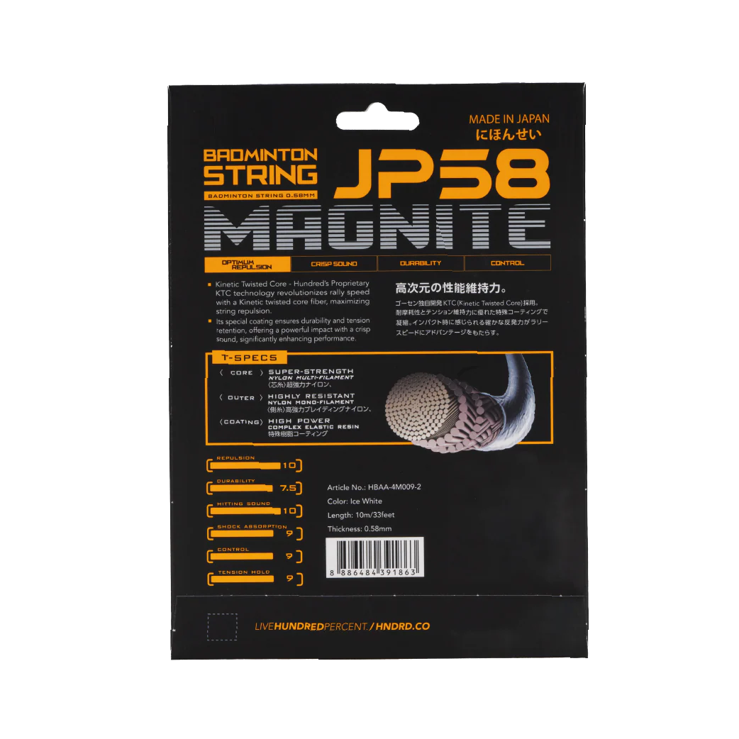 Hundred JP58 Magnite Badmintonsaite – 0,58 mm, ultradünn, Kraft und Präzision (10 m)