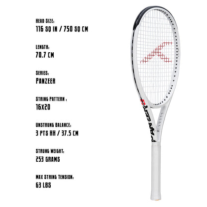Hundred Panzer Strung Tennis Racket with Full Cover | 3 Points Head Heavy | Grip Size 2 (4 1/4 inches) | 253 grams