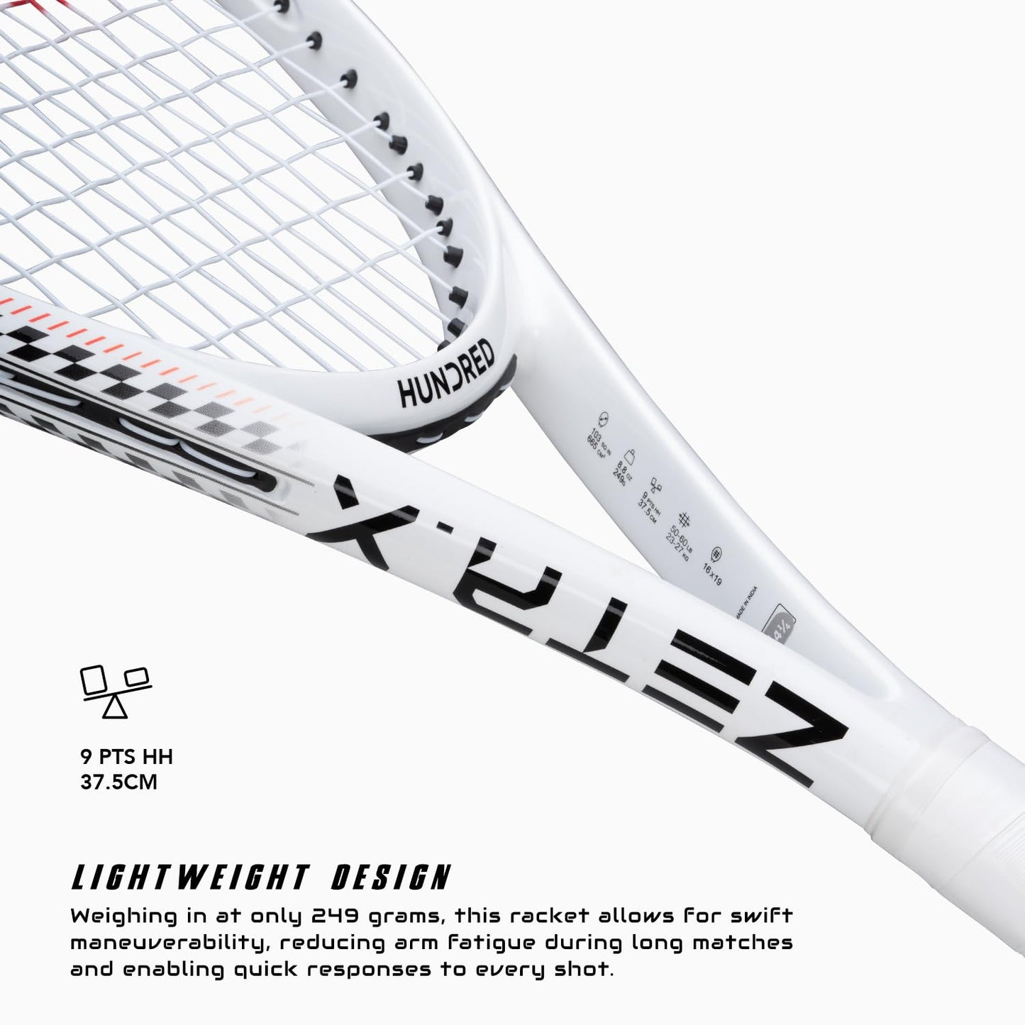 Hundred Zeta X Tennisschläger, bespannt, mit Vollschutzhülle | 9-Punkte-Kopfschwer | Griffgröße 2 (10,8 cm) | 249 Gramm
