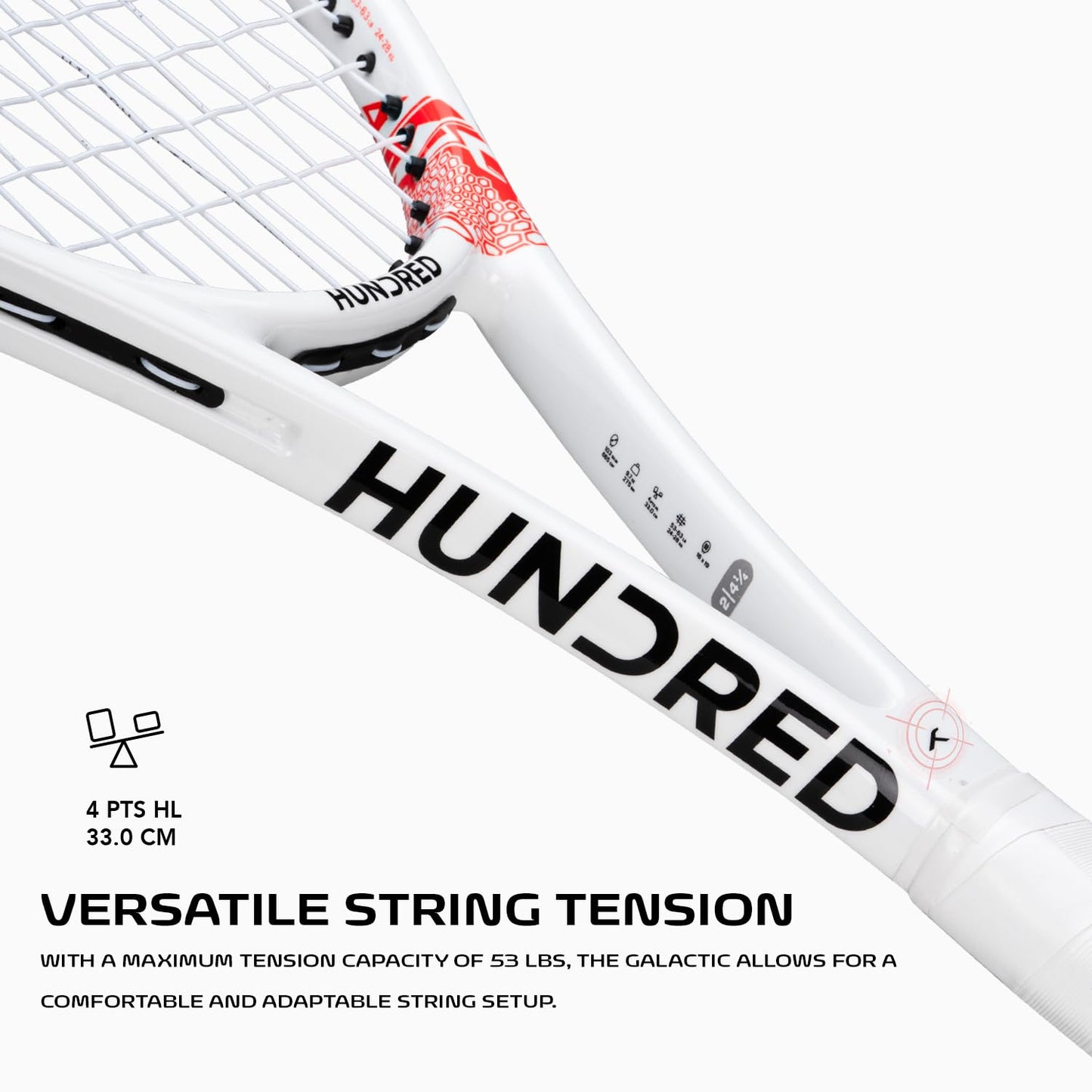 Hundred Galactic Strung Tennisschläger mit Vollschutzhülle | 4-Punkte-Kopfgewichtung | Griffgröße 2 (10,8 cm) | 275 Gramm