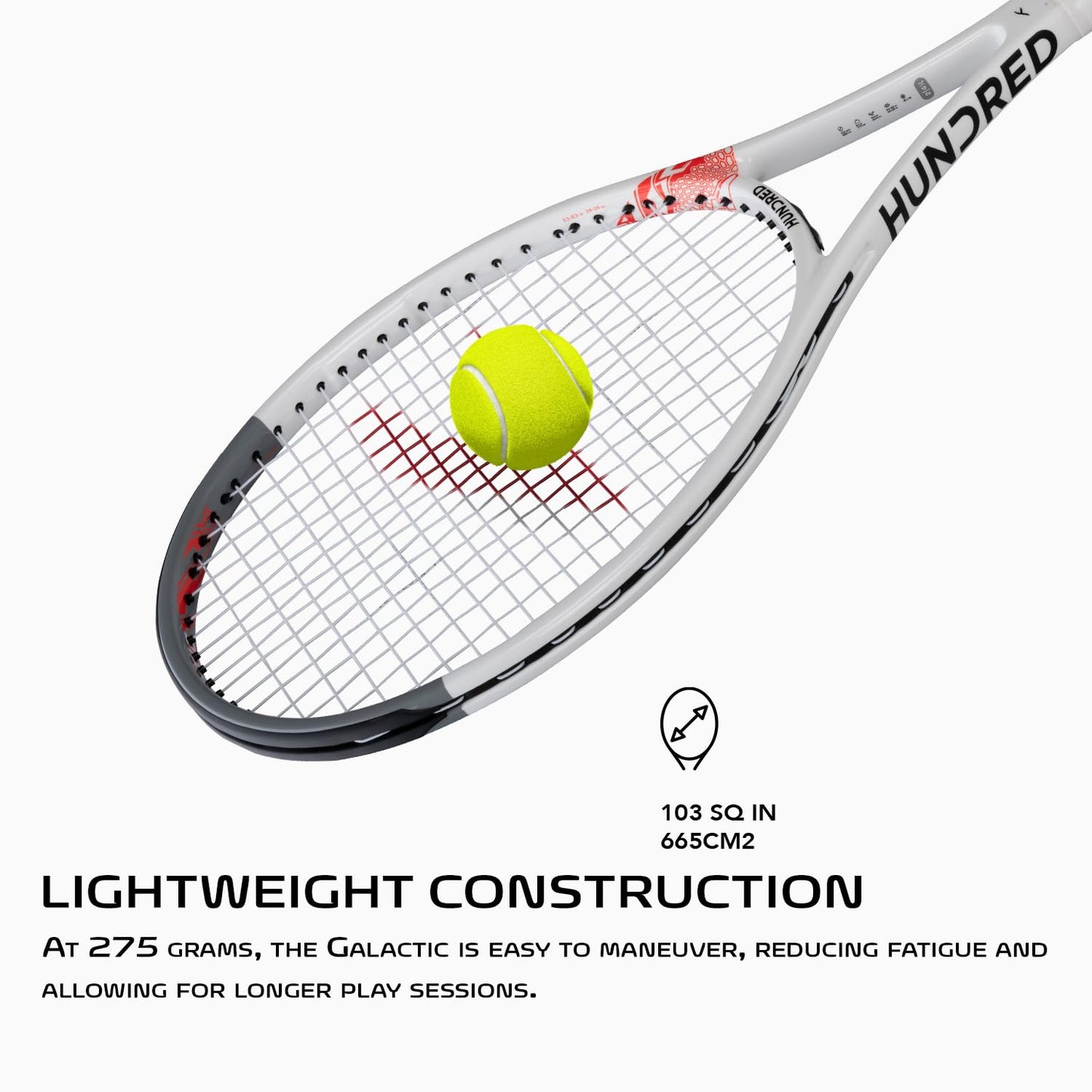 Hundred Galactic Strung Tennisschläger mit Vollschutzhülle | 4-Punkte-Kopfgewichtung | Griffgröße 2 (10,8 cm) | 275 Gramm