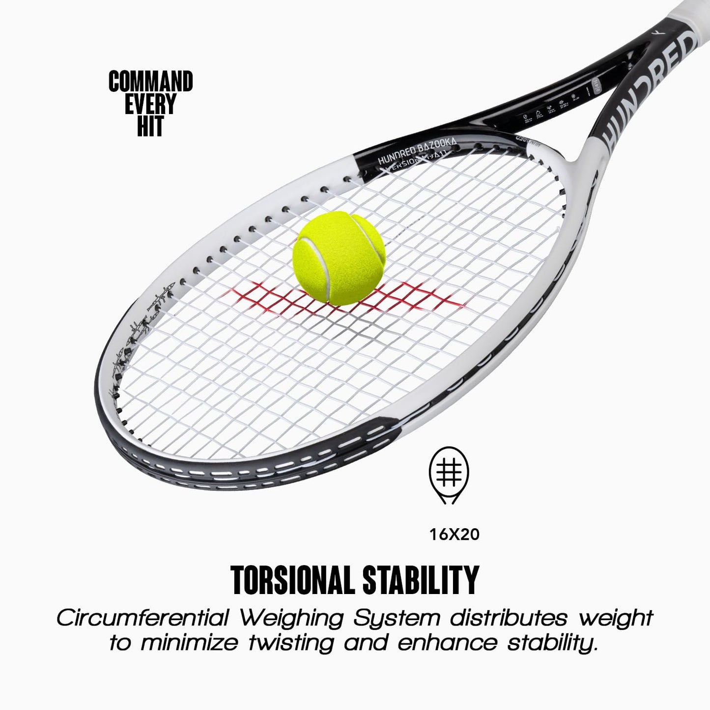 Hundred Bazooka Tennisschläger mit Vollbespannung | 1 Punkt kopflastig | Griffgröße 2 (10,8 cm) | 270 Gramm