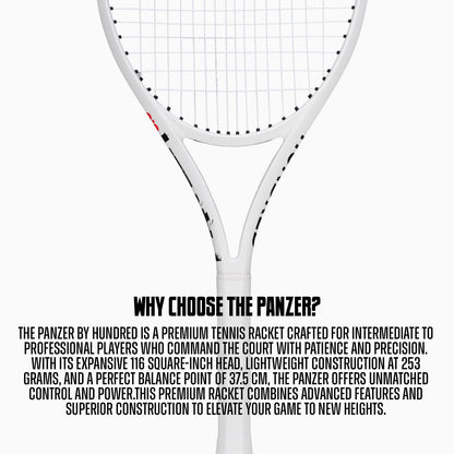 Hundred Panzer Strung Tennis Racket with Full Cover | 3 Points Head Heavy | Grip Size 2 (4 1/4 inches) | 253 grams