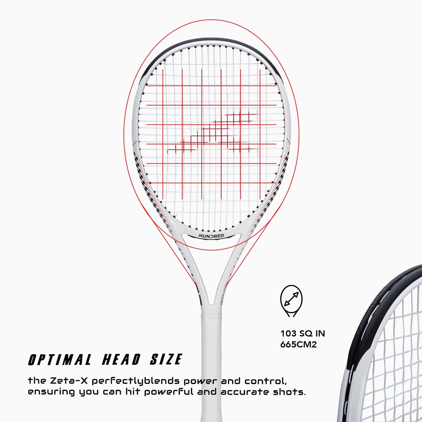 Hundred Zeta X Tennisschläger, bespannt, mit Vollschutzhülle | 9-Punkte-Kopfschwer | Griffgröße 2 (10,8 cm) | 249 Gramm
